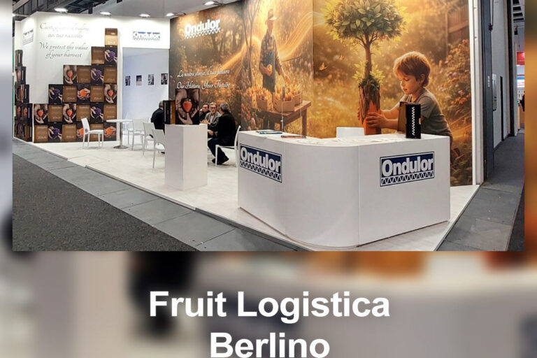 Stand Ondulor a Fruit Logistica 2026 di Berlino, Hall 6.2 Stand B-20, dedicato al packaging ortofrutticolo.