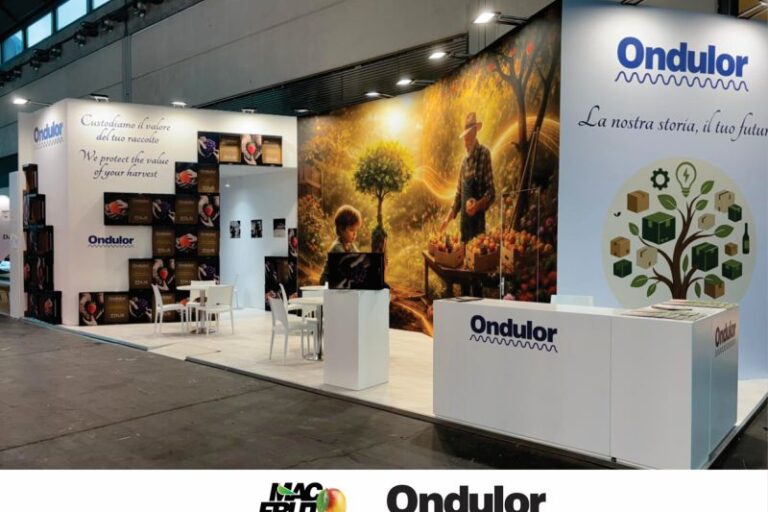 Stand Ondulor a Macfrut 2026 con soluzioni in cartone ondulato dedicate al packaging sostenibile per il settore ortofrutticolo.